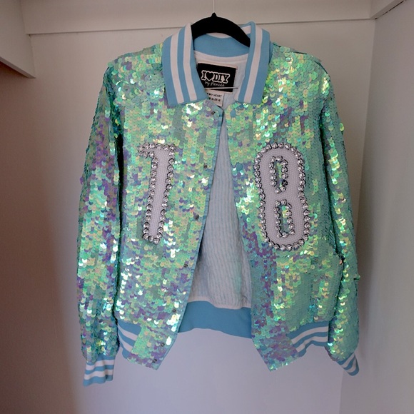 I 🖤DIY by Panida Aqua Sequin Jacket - Picture 1 of 7